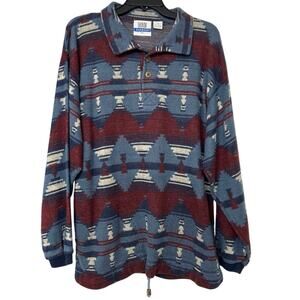 Vintage 90s Denim Express Southwestern Knit Polo Pullover Aztec Pattern Med